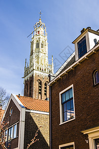 荷兰典型老旧住房蓝色旅行日落旅游财产历史性街道房子文化历史图片