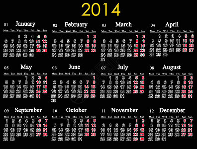 2014年美丽的黑色日历2014年图片