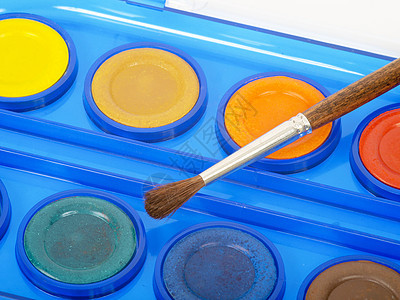 水彩色调色盘工具箱墨水帆布调子工具绘画框架艺术学校画笔图片