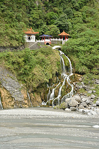 长春庙旅行公园悬崖建筑地标吸引力地理石头溪流瀑布图片