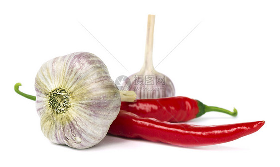 白色的红胡椒和大蒜香料绿色食物植物蔬菜寒冷红色图片