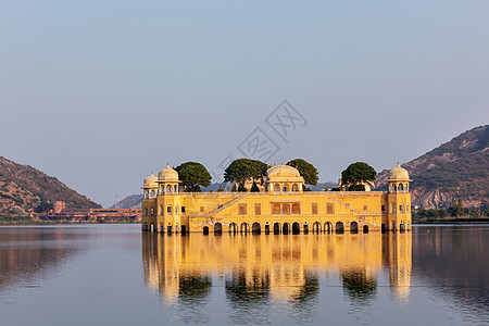 Jal Mahal水宫 印度拉贾斯坦邦斋浦尔吸引力景点日光旅游建筑学历史反射风景日落反光图片