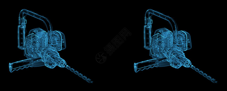 重值勤钻石化仪3DX光蓝色透明玻璃视图建筑穿孔宏观塑料重负钻头维修蓝图图片