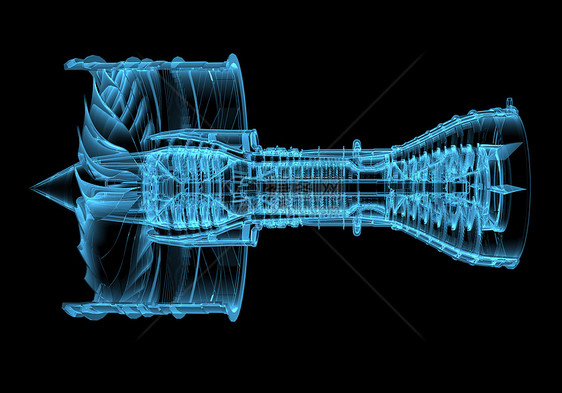 喷气发动机涡轮机3DX光蓝色透明飞行空气航班发动机机械x光扇子刀刃引擎涡轮图片