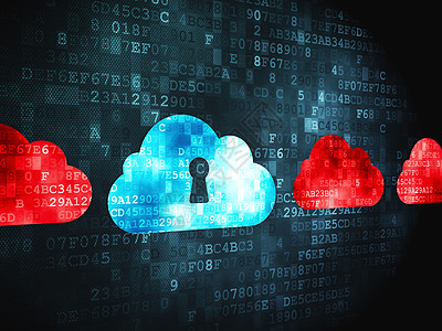 云层网络化概念 数字后方的云洞服务器红色软件高科技蓝色全球锁孔计算互联网网络图片