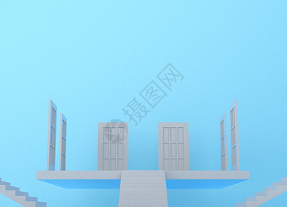 白色梯子和门楼梯建筑学蓝色大厅入口成就房子插图愿望房间图片