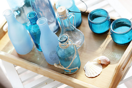 瓶装瓶蓝色记忆海滩蜡烛假期装潢风格海洋装饰瓶子图片