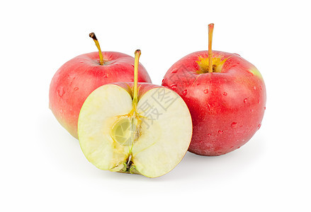三个新的红苹果 孤立在白色背景上 特写照片收获蔬菜农场水果食物工作室红色宏观摄影图片