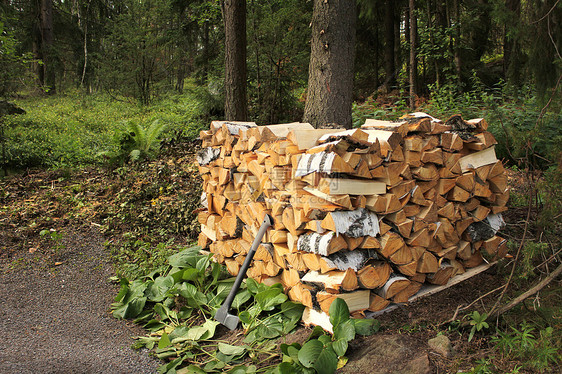 堆叠的木柴斧头松树活力材料木材燃料桦木森林图片