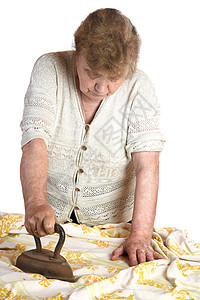 祖母的铁衣将古代铁织在白色的背面上图片