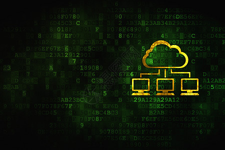 云技术概念 数字背景下的云网络互联网监视器程序软件解决方案黄色绿色屏幕桌面数据图片