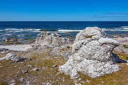 瑞典高特兰洛基海岸沿海海岸海滩旅行风景地质学编队蓝色悬崖海景图片