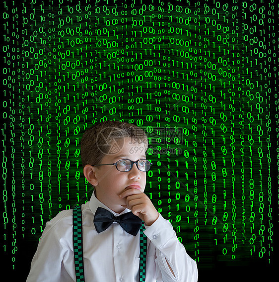 男孩 商务人士学生教师 背景为二进制代码风暴商务编程学校男人教育大脑智力网络图片