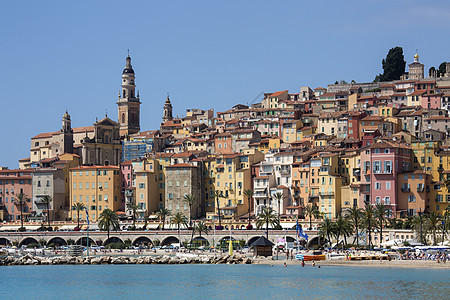 Menton法国里维埃拉地中海度假胜地天际建筑物海滩旅行旅游图片