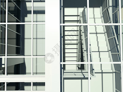 建筑结构 楼梯和窗口脚步照明运动办公室市中心栏杆建筑学房子蓝色建造图片