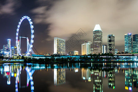 新加坡夜间的天线传单天际商业金融景观办公室城市办公楼码头地标图片