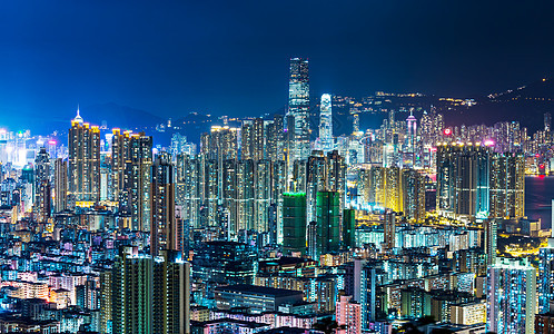 晚上在香港市风景建筑鸟瞰图住宅人口天际公寓楼城市市中心景观居所图片