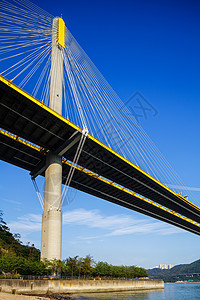 香港的廷九桥吊桥通道海岸运输天际海洋街道爬坡地标蓝天天空图片