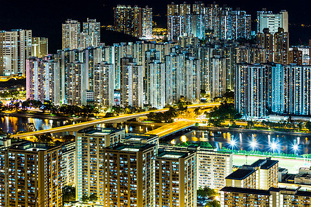 香港市晚上公寓民众公寓楼建筑鸟瞰图景观住宅居所人口天际图片