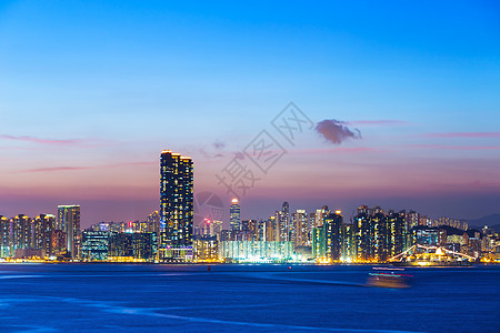 晚上在香港市居所公寓海岸住房城市民众房屋天际海洋日落图片