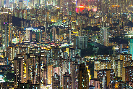 晚上在香港市风景市中心建筑居所房屋公寓楼天线民众鸟瞰图景观公寓图片
