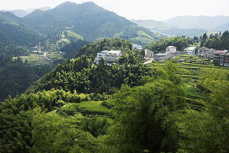 中国文州风景     山地景观农业农民稻田竹子绿色收成山脉水库细流农家图片