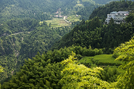 中国文州风景     山地景观农业旅游路线水库山谷农民稻田收成细流竹子图片