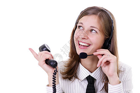 美丽的年轻女子工人服务商务电话微笑耳机生意人笑脸商业女士图片