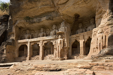 Gwalior雕塑印度文化旅游观光宗教数字寺庙石头雕刻图片