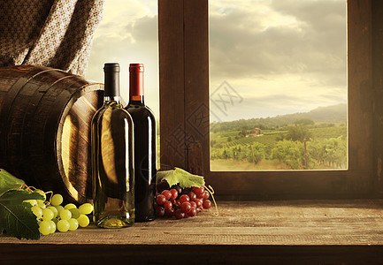 葡萄酒树叶酒瓶文化栽培瓶子静物水平白酒桌子叶子图片