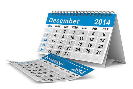 2014年日历 2014年12月商业活页夹日记办公室公告依恋数字床单蓝色笔记本图片