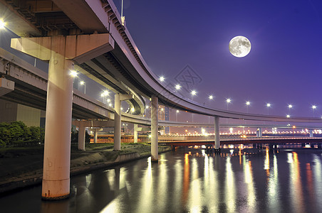 夜间公路密度交通月亮建筑学路口景观城市金属黄色反射图片