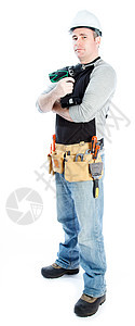 白种男子合同承包商 40岁安全帽礼帽工作钻头木匠电工男性技术员头盔工程师图片