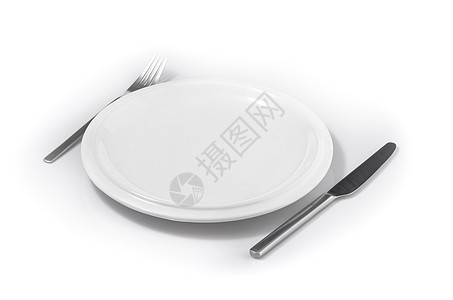 白色背景上孤立的天文软件圆形盘子刀具刀叉餐具图片