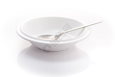 一个盘子和一个勺子 在白背景上被孤立图片
