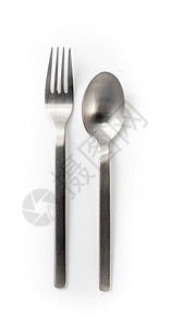 不锈钢叉和勺子在白色背景上被隔离背景图片