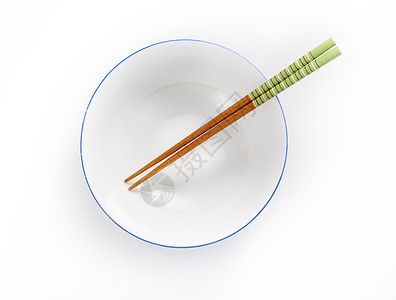 空碗中的筷子 在白色背景上被孤立绿色餐具图片