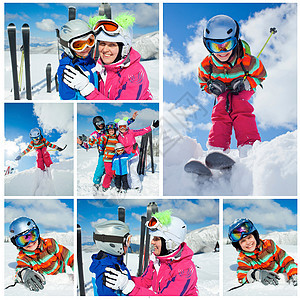过冬游滑雪 快乐家庭头盔青少年风镜天空孩子姐姐运动父亲乐趣男性图片