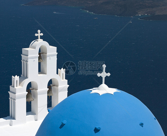 希腊圣托里尼蓝色多梅德教堂图片