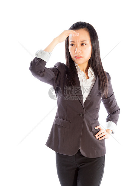 有吸引力的亚洲女孩 三十几岁孤立在白色背景上腰部情绪成人愤怒商务黑发职业人士女性思维图片
