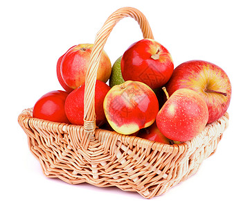 秋季苹果食物叶子素食橙子棕色红色篮子黄色柳条褐色图片