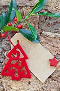 圣诞节的 Rustic 背景红色时候乡村标签星形卡片毛毡装饰树叶星星图片