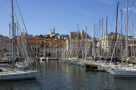 法国南部的Azur马赛地标旅行桅杆旅游港口航海风景大教堂游艇图片