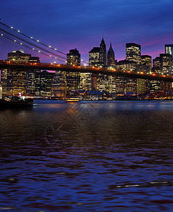 布鲁克林桥和日落时曼哈顿摩天大楼帝国风景地标天际旅游港口景观城市自由图片