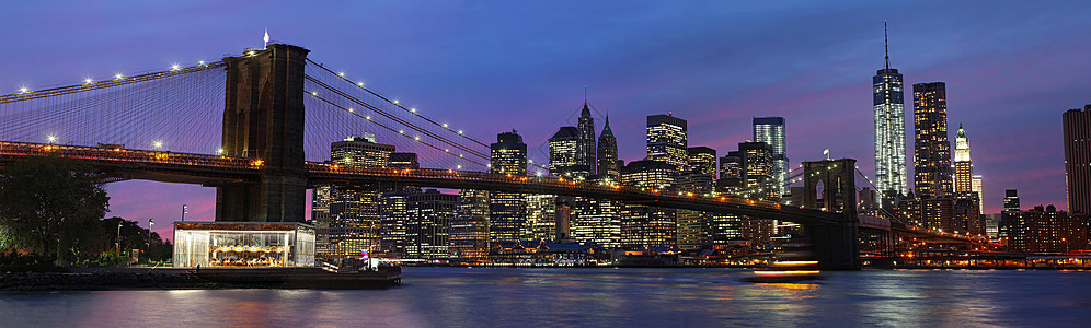 布鲁克林桥和日落时曼哈顿风景建筑帝国旅游自由建筑学全景旅行摩天大楼港口图片