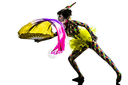 马戏团舞女表演者环绕光影狂欢舞者服装舞蹈家成年人阴影演员白色女士舞蹈小丑图片