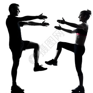 一对夫妇 男性 体操健身培训师讲师训练男人教练女性情侣成年人有氧运动白色图片