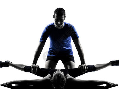 男男女女在运动中锻炼男人女性女士白色男性讲师有氧运动成年人培训师训练图片