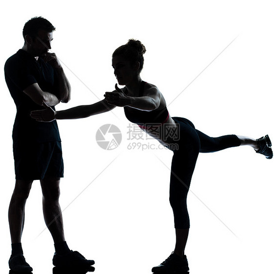 一对夫妇 男性 体操健身白色成年人训练教练女性男人有氧运动情侣培训师讲师图片