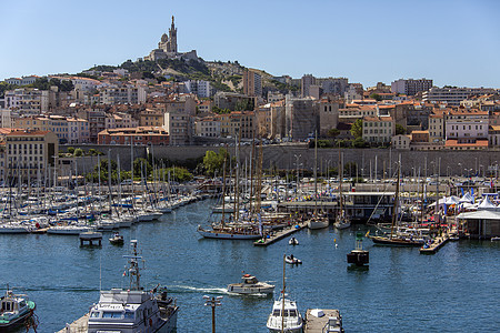 马赛  法国南部风景大教堂旅行旅游港口航海游艇桅杆码头地标图片